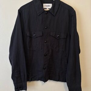 Black Lightweight Shirt Jacket with Collared Neckline